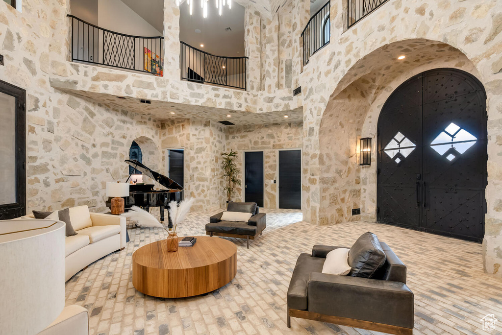 Lobby with high vaulted ceiling