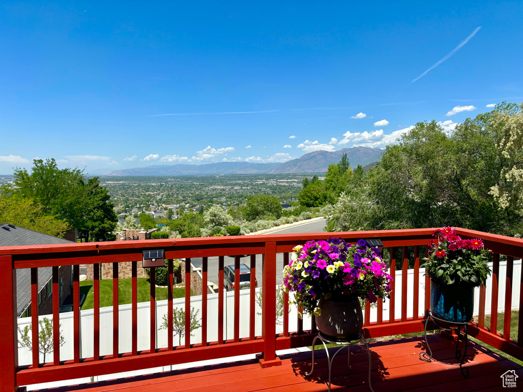 Deck featuring a mountain view