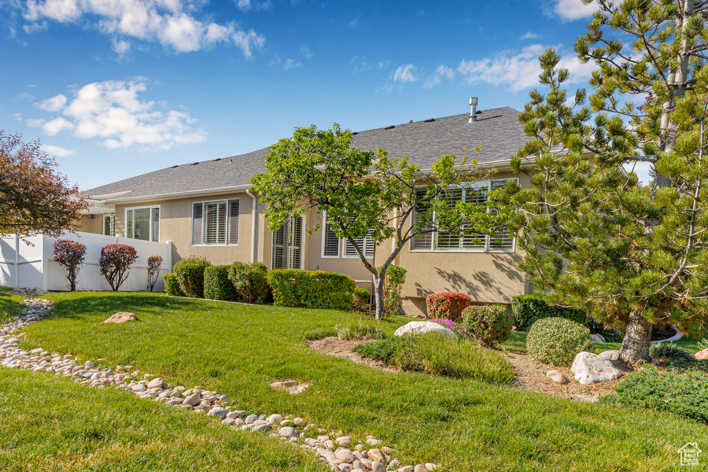 View of front of house featuring stucco siding