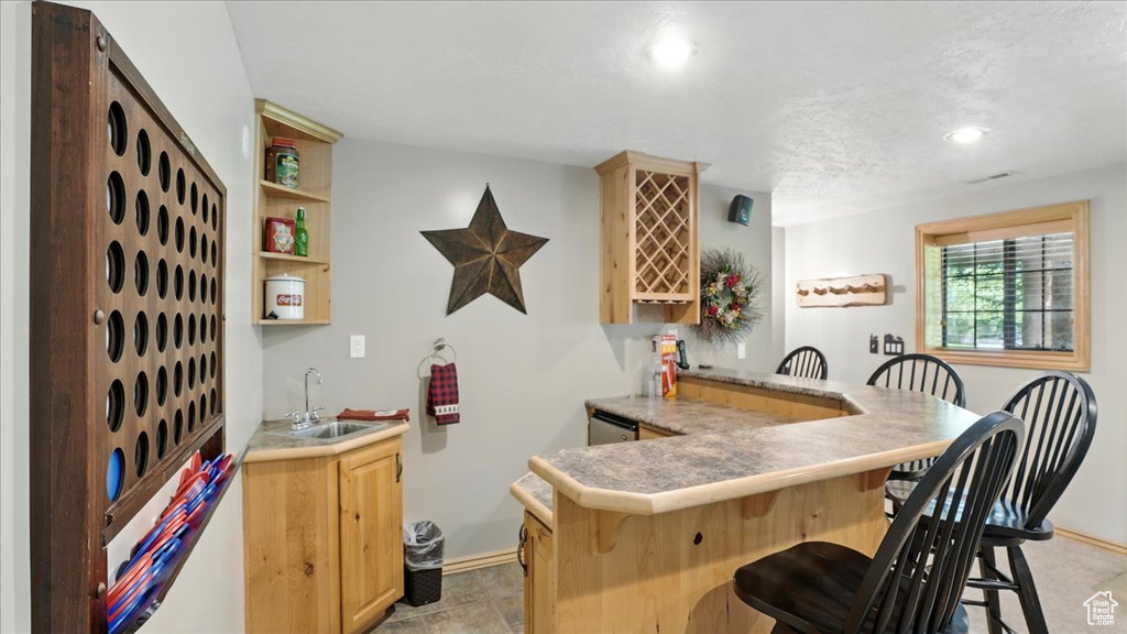 Indoor wet bar featuring baseboards, recessed lighting, and dishwasher
