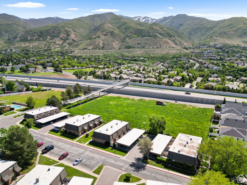 Aerial perspective of suburban area featuring mountains