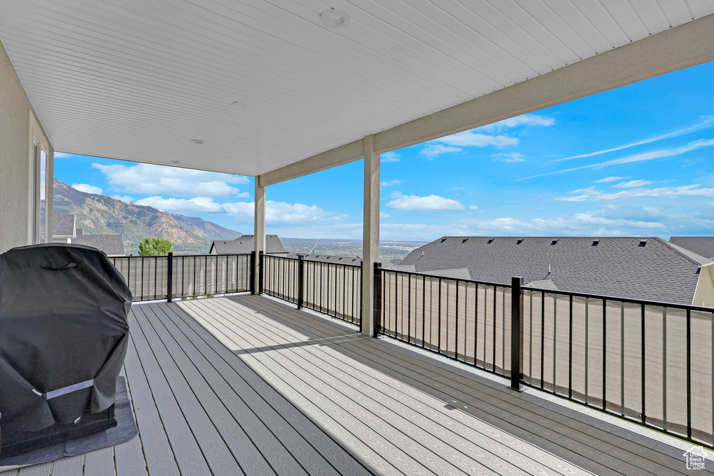 Wooden deck with a mountain view