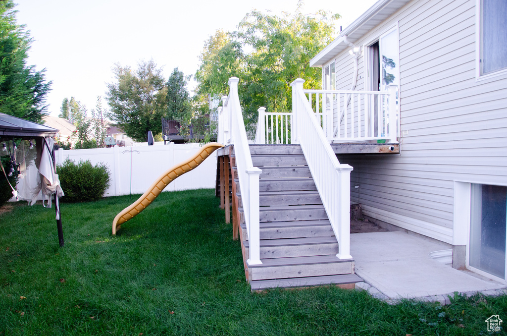 View of yard featuring stairway