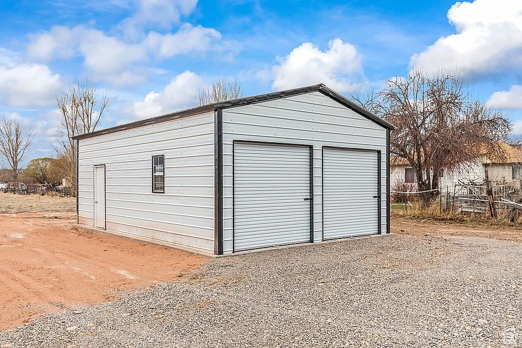 View of detached garage