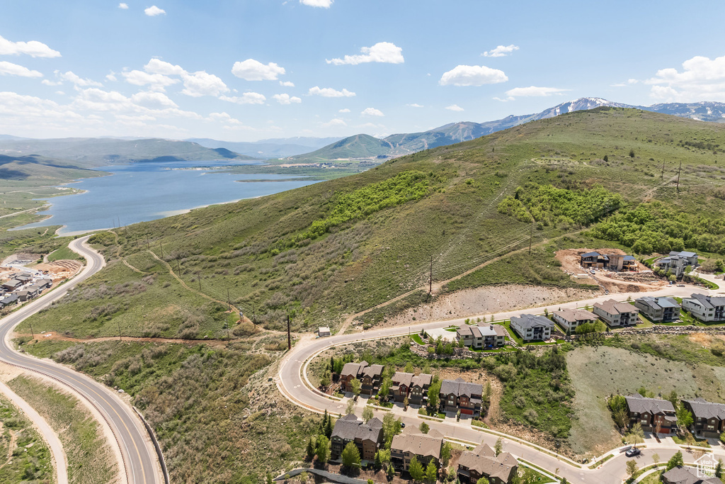 Aerial view of a water and mountain view