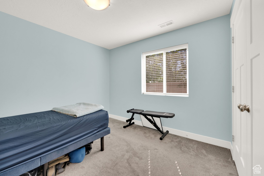Carpeted bedroom with baseboards