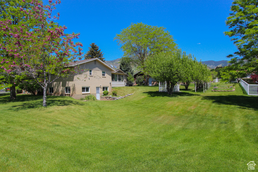 View of green lawn with a mountain view