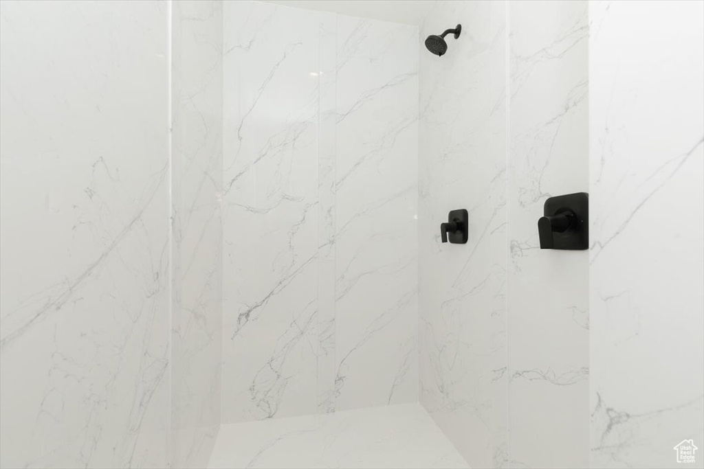 Detailed view of a marble finish shower