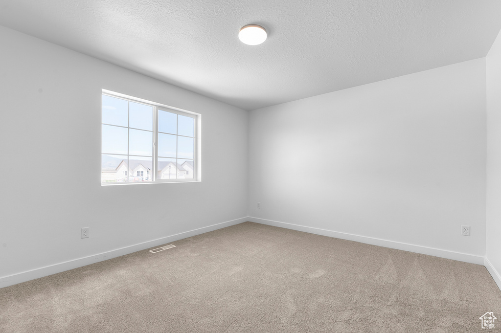 Spare room featuring carpet, baseboards, and a textured ceiling
