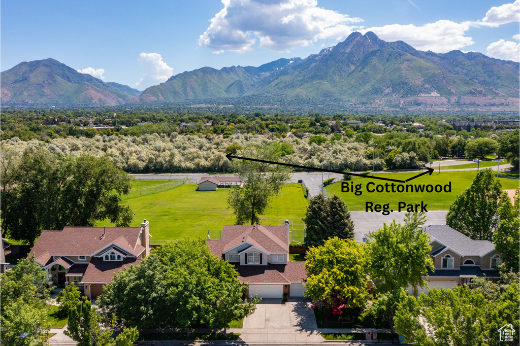 Bird\'s eye view of a mountainous background