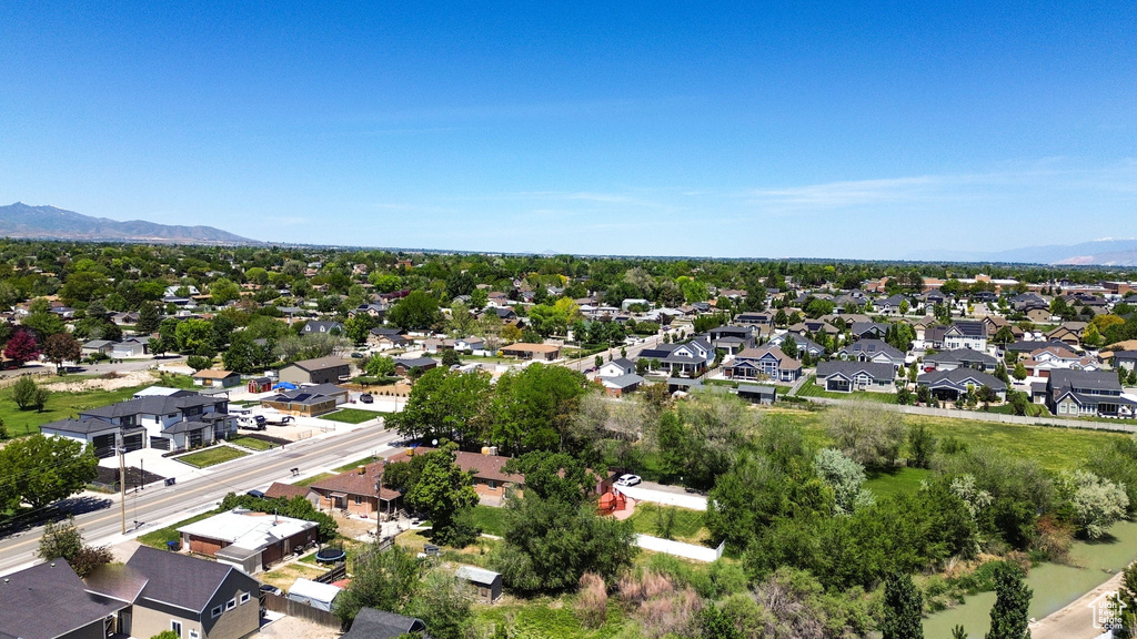 Aerial perspective of suburban area with mountains
