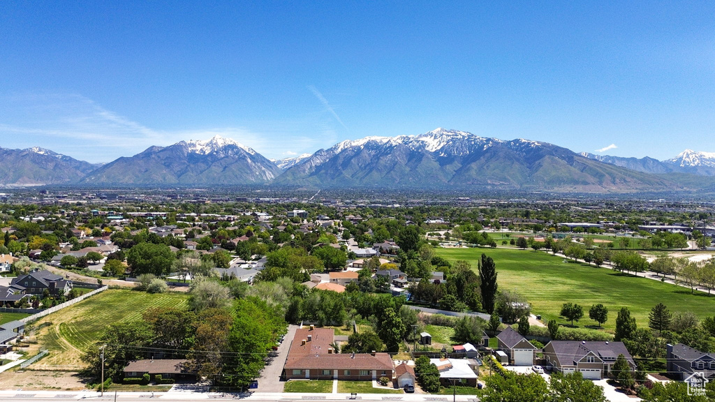 Aerial perspective of suburban area featuring mountains