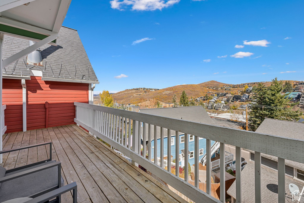 Wooden deck with a mountain view