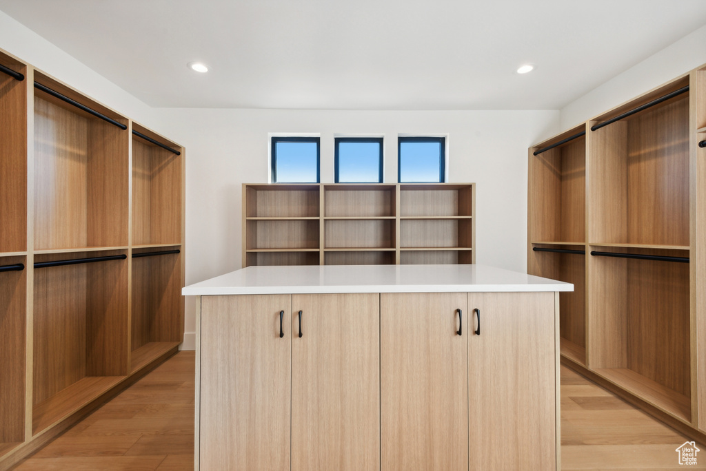Walk in closet featuring light wood-style flooring