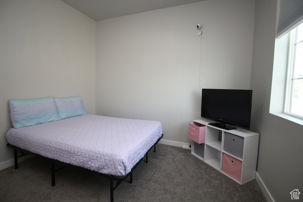 Carpeted bedroom with baseboards