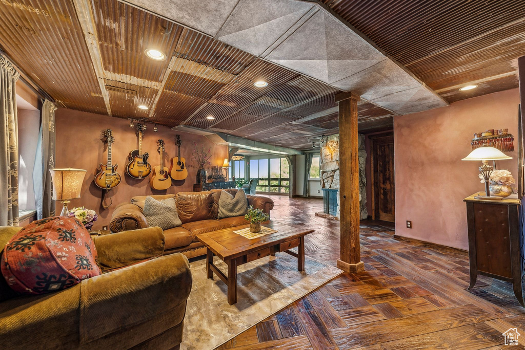 Living room with recessed lighting