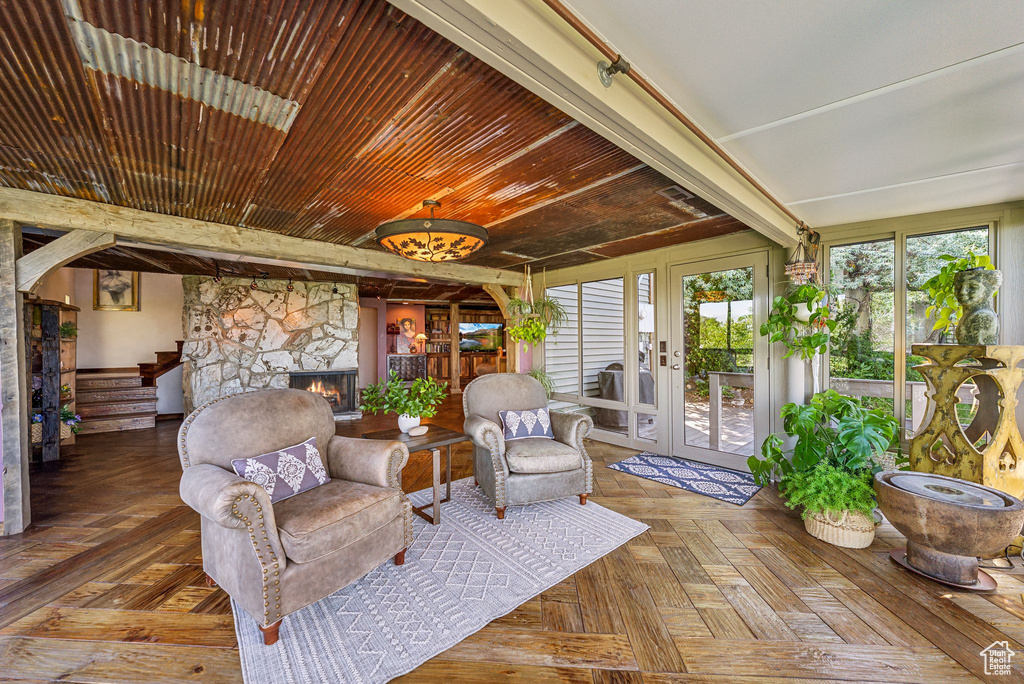 Sunroom featuring french doors
