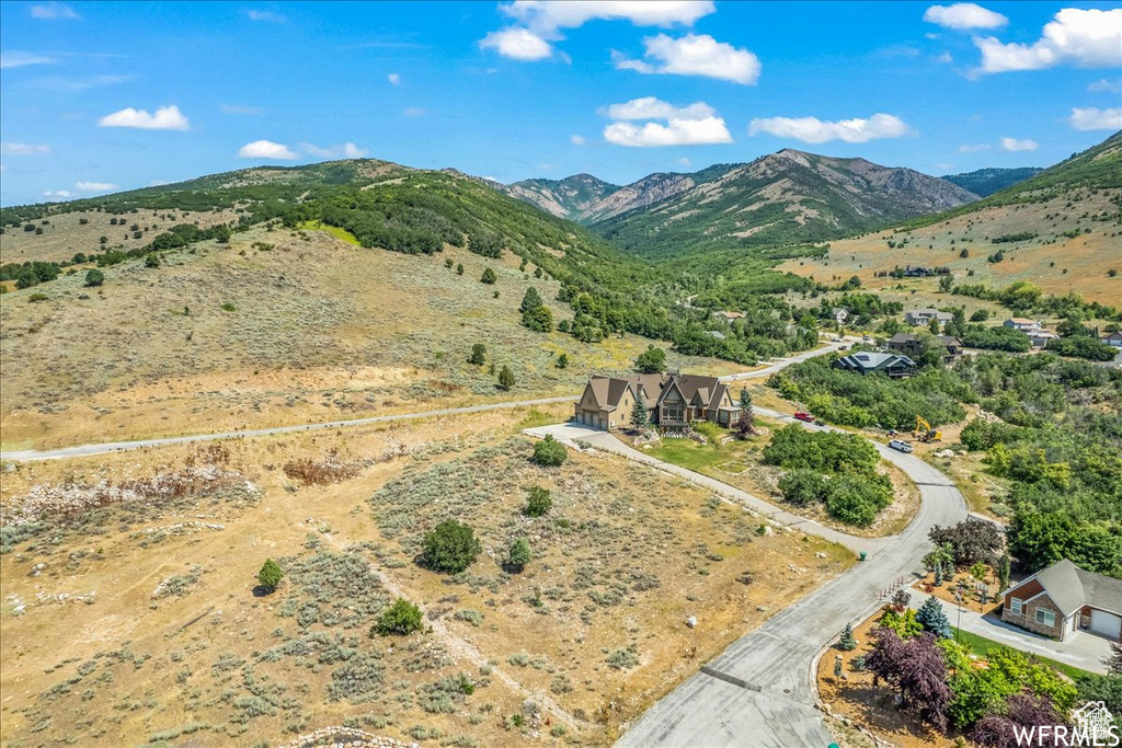 View of subject property featuring mountains