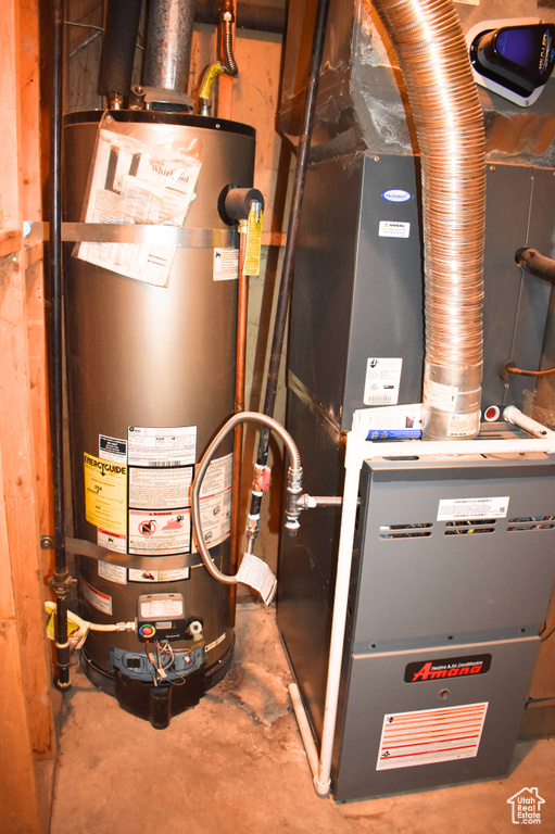 Utilities with strapped water heater and heating unit