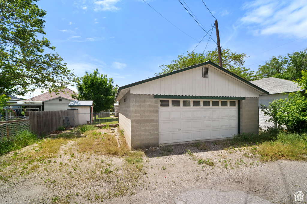 View of detached garage