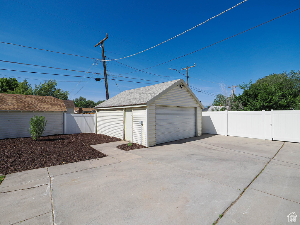 View of detached garage