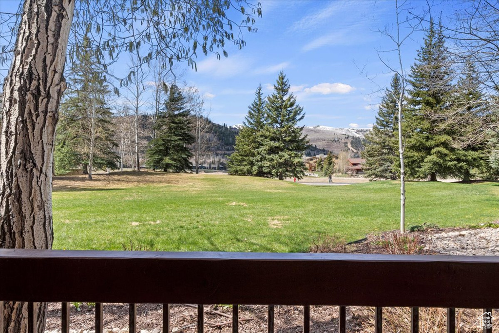 View of grassy yard with a mountain view