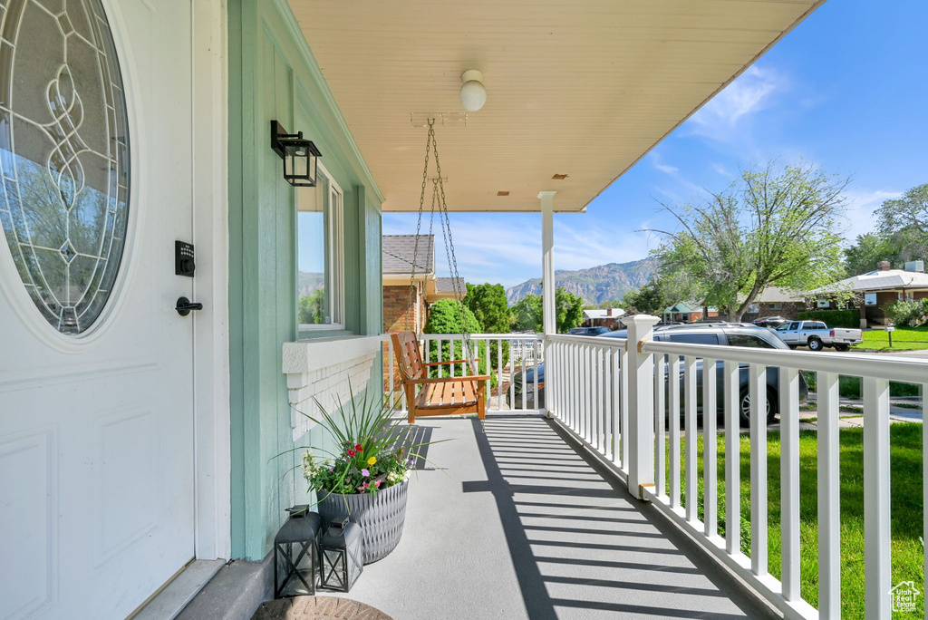 Balcony with a mountain view