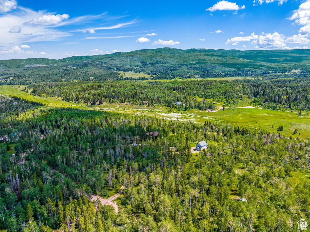 View of property location with a heavily wooded area and a mountain backdrop