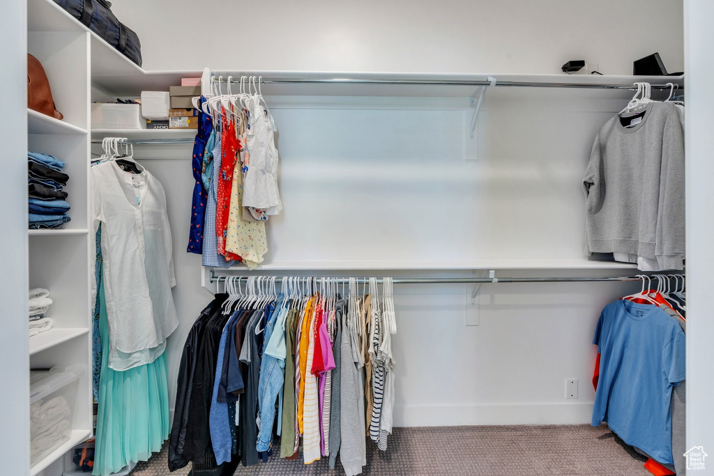 Walk in closet featuring carpet flooring
