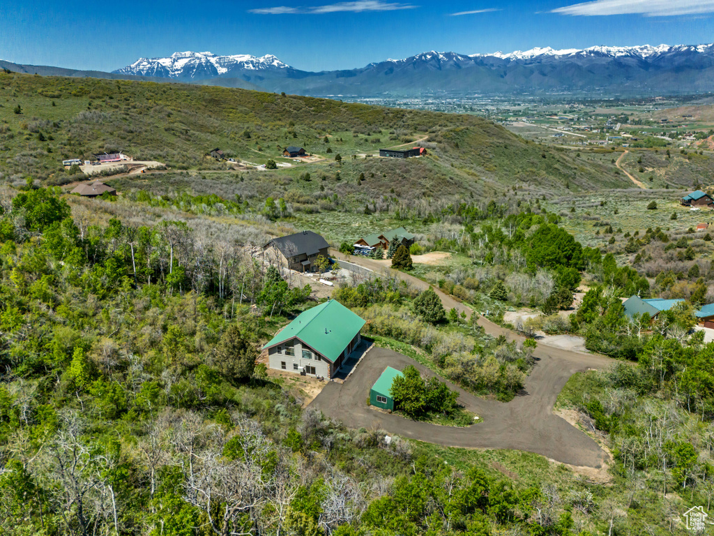 Bird\'s eye view of a mountainous background