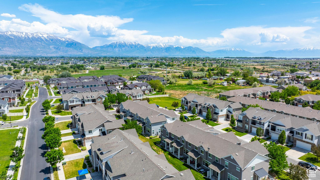 Aerial perspective of suburban area with mountains