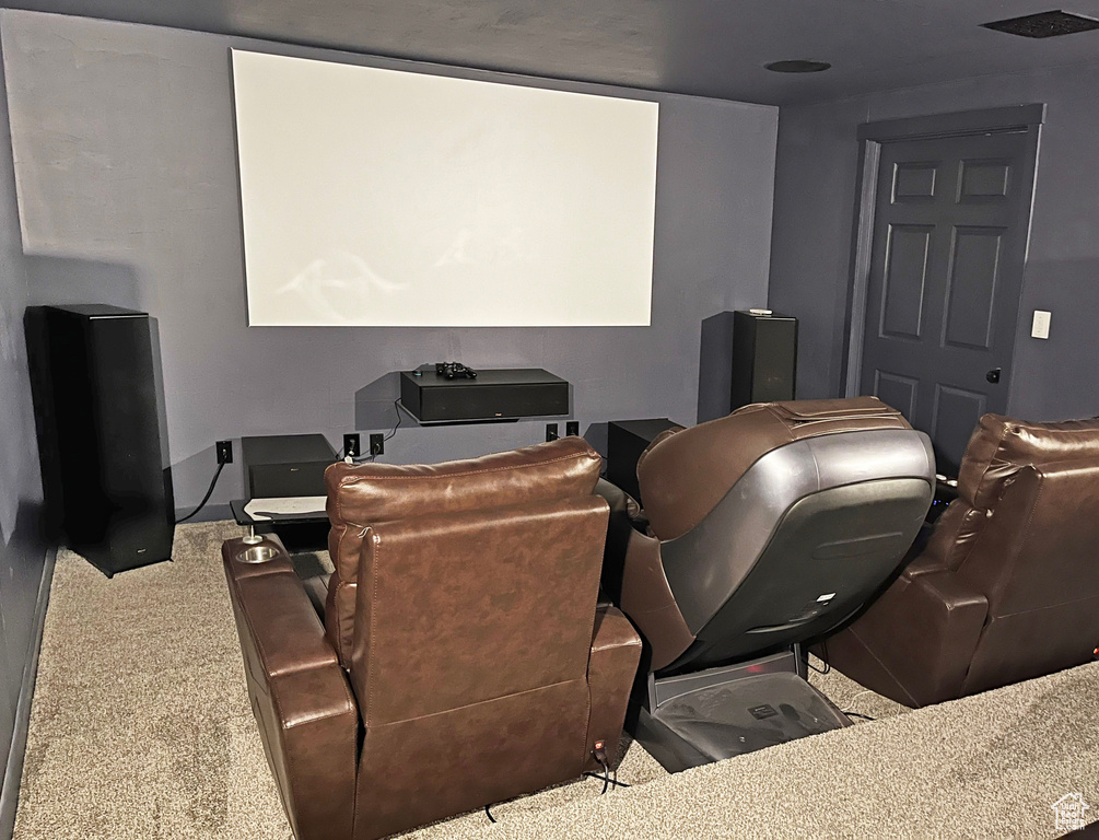 View of carpeted home theater