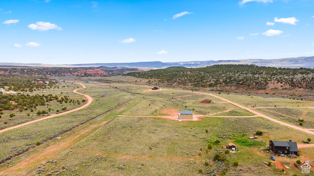 Overview of rural landscape featuring mountains