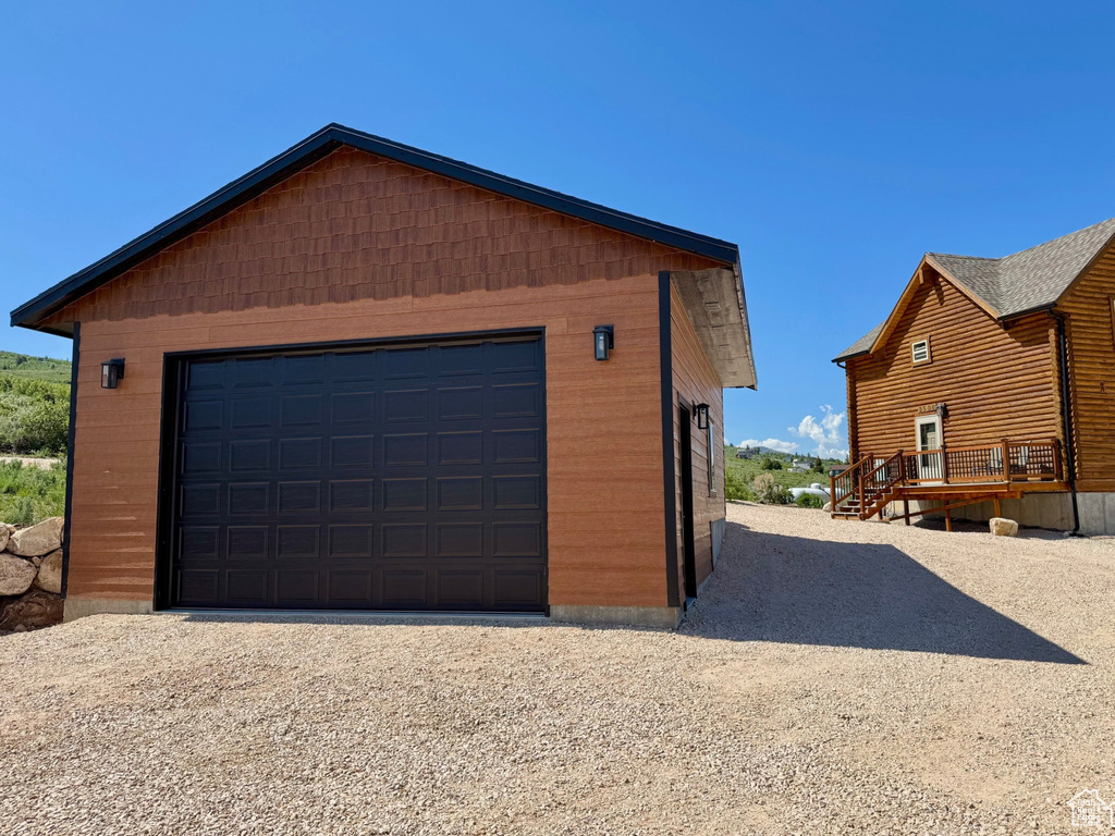 View of detached garage