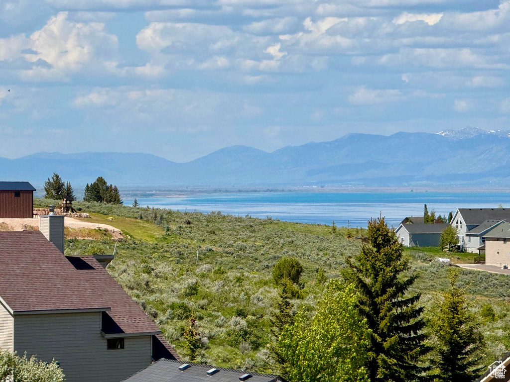 View of mountain background featuring a large body of water