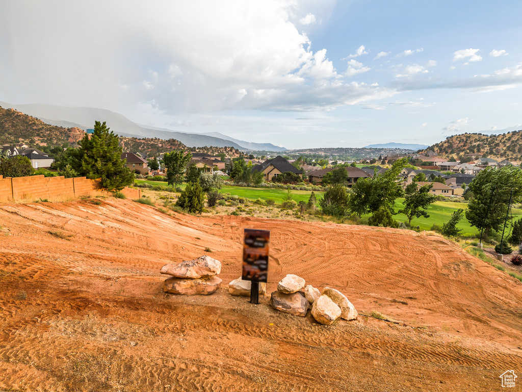 View of mountain background with nearby suburban area