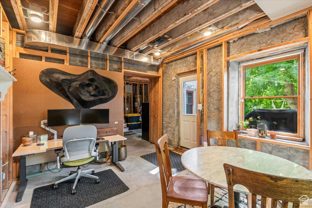 Office space with concrete flooring