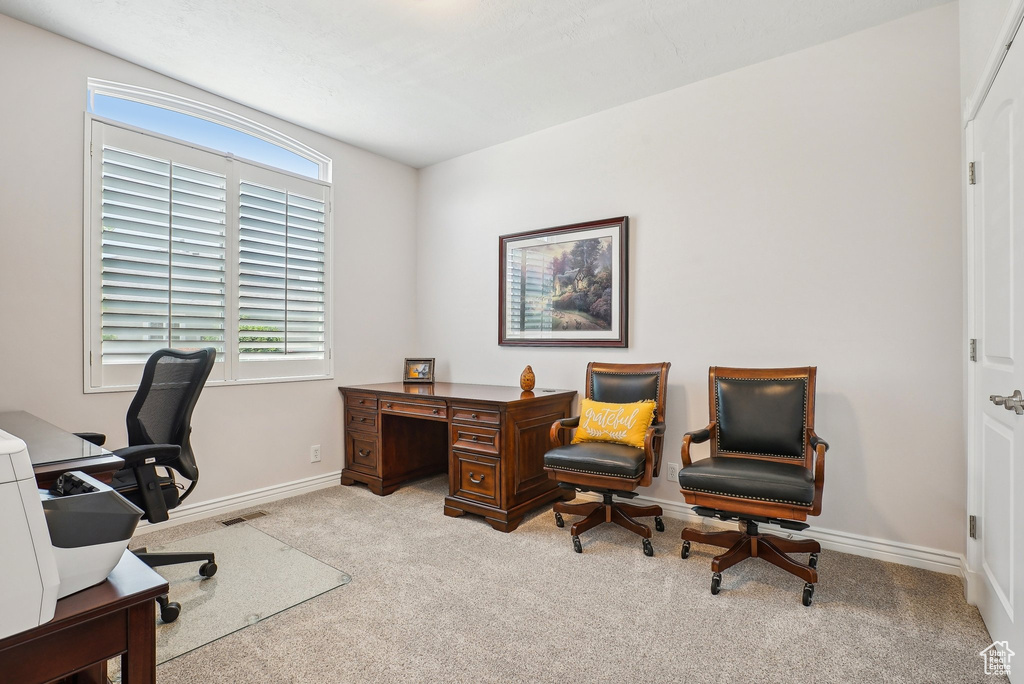 Office area with carpet flooring and baseboards