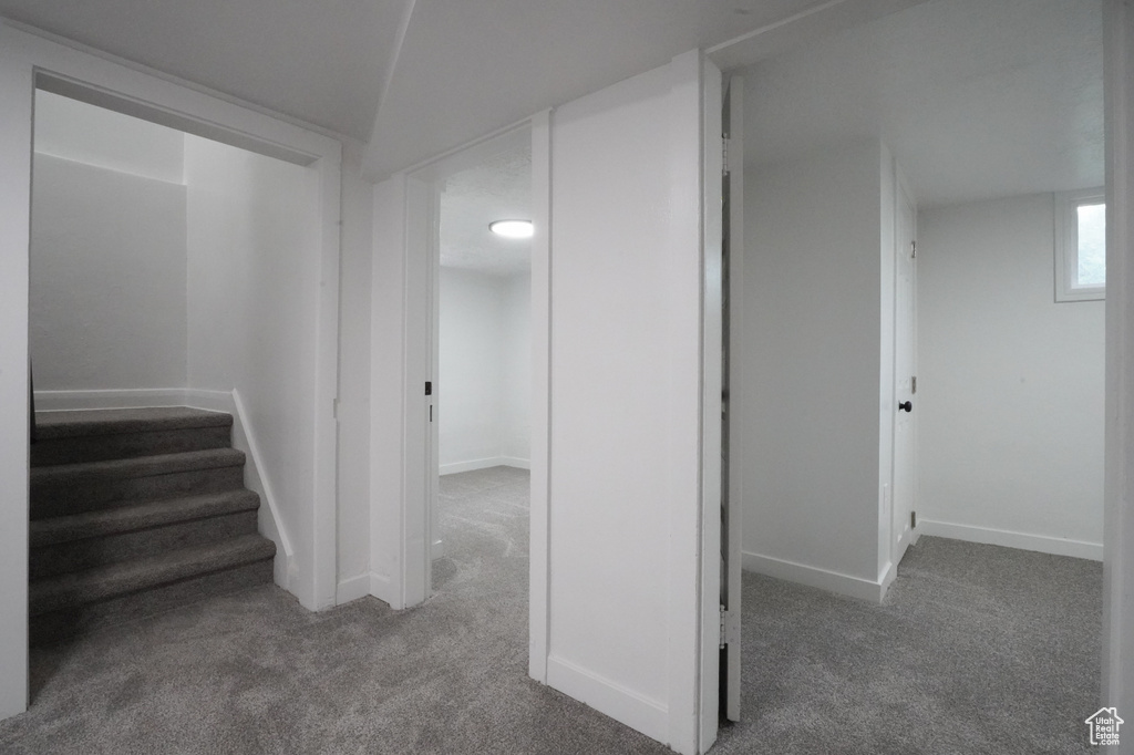 Corridor with carpet and baseboards
