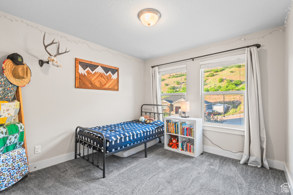 Bedroom with carpet floors and baseboards