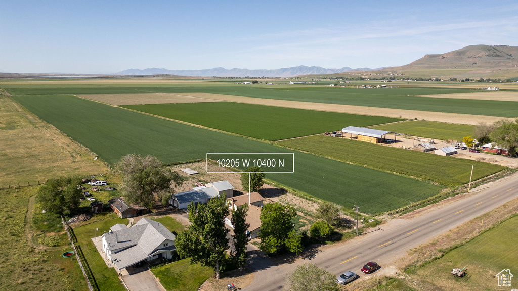 Overview of rural landscape with abundant farmland and mountains