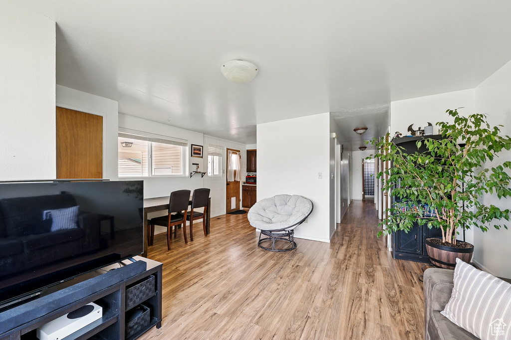 Living room with light wood finished floors