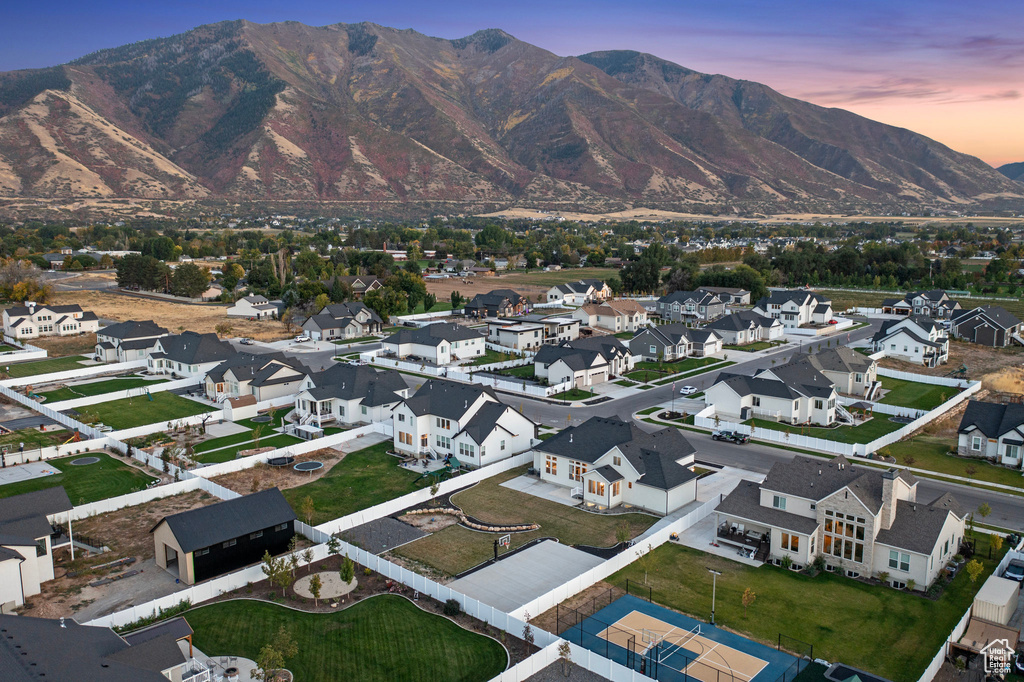 View of mountain backdrop with nearby suburban area