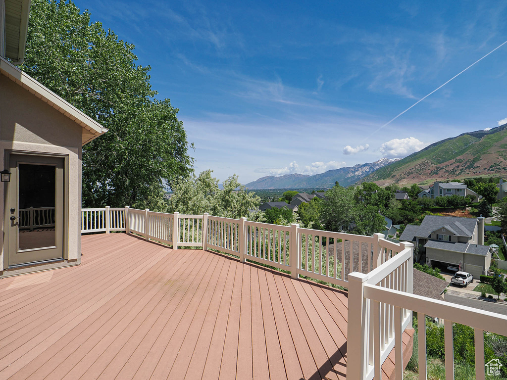 Wooden terrace with a mountain view