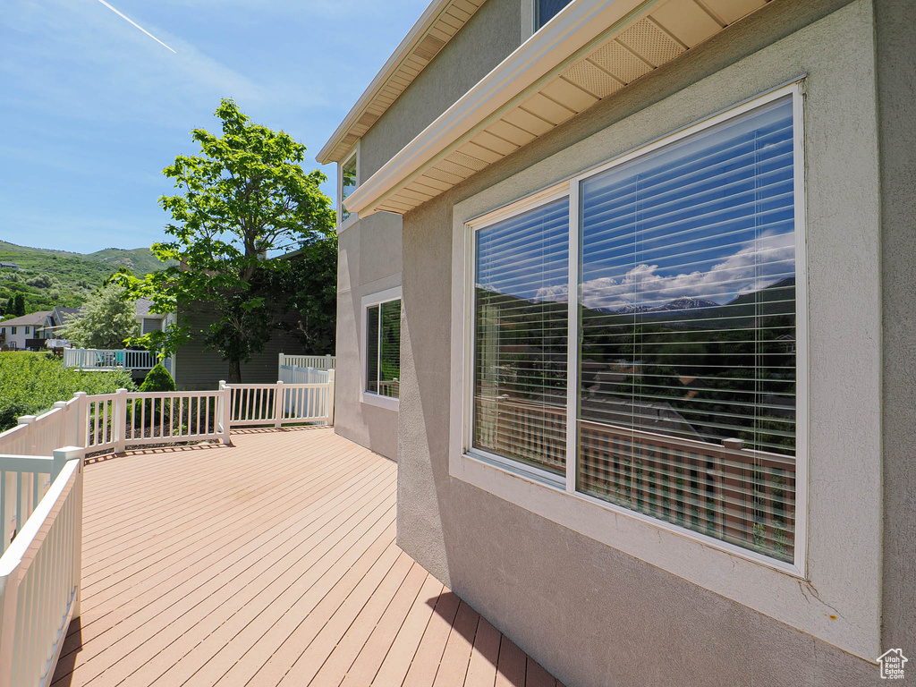 Wooden deck with a mountain view