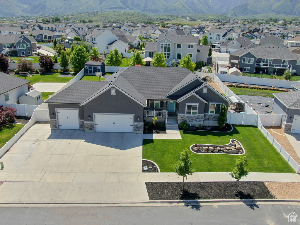 Aerial perspective of suburban area featuring mountains