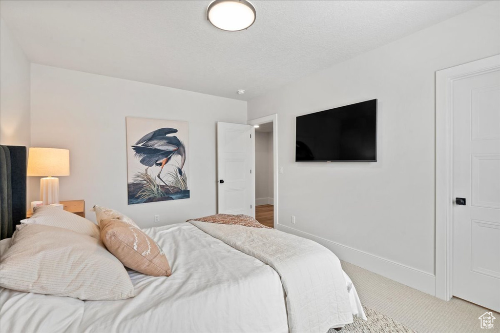 Bedroom with carpet floors and baseboards