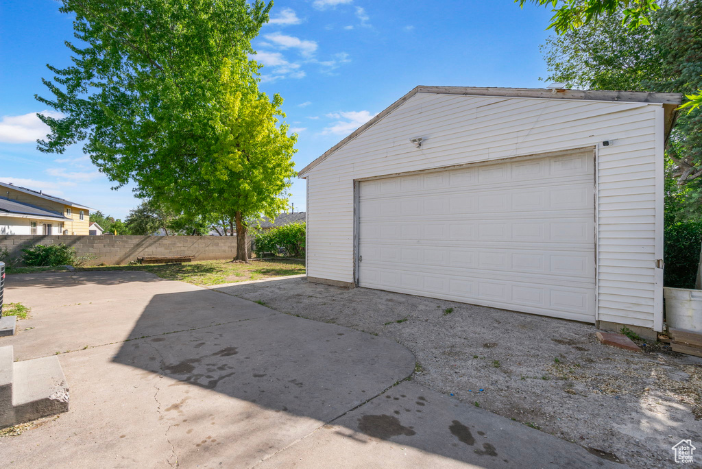 View of detached garage