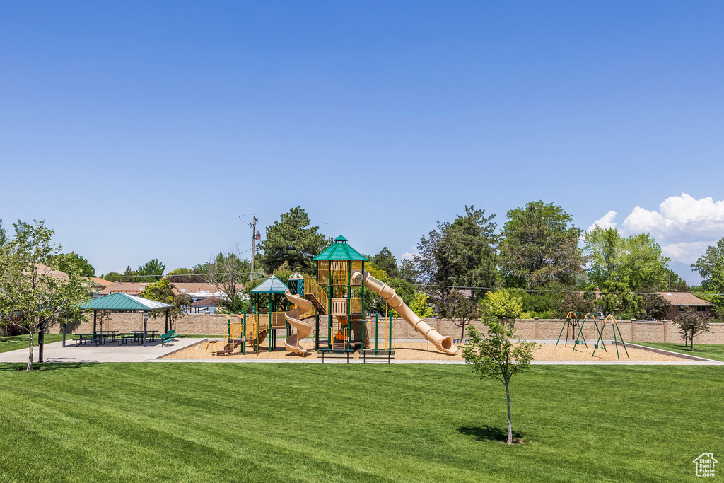 Communal playground featuring a gazebo