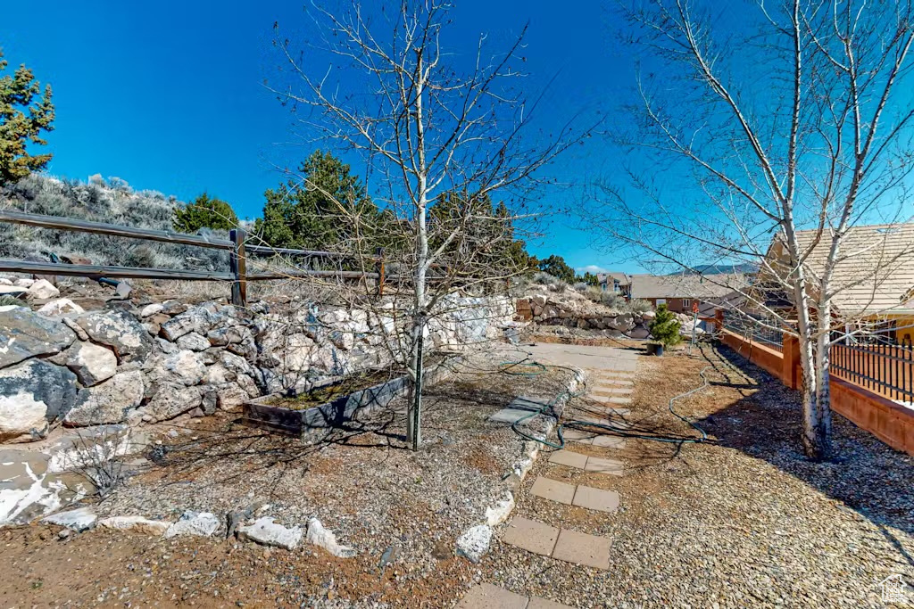 View of fenced backyard